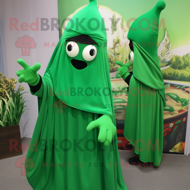 Forest Green Onion mascot costume character dressed with a Hoodie and Shawls