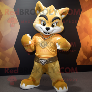 Gold Fox mascot costume character dressed with a V-Neck Tee and Belts