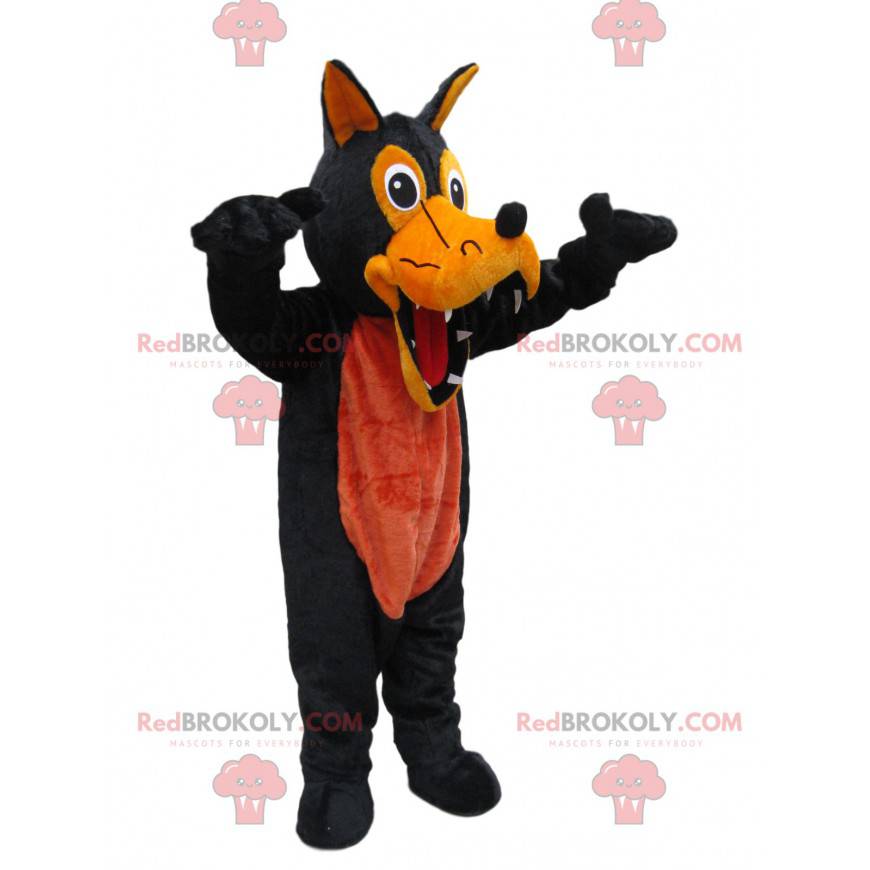 Maskot černý vlk a děsivá oranžová - Redbrokoly.com