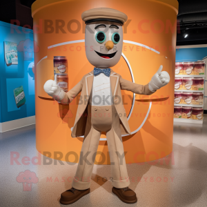 Tan Soda Can mascot costume character dressed with a Henley Tee and Bow ties