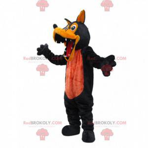 Mascotte lupo nero e arancio terrificante - Redbrokoly.com