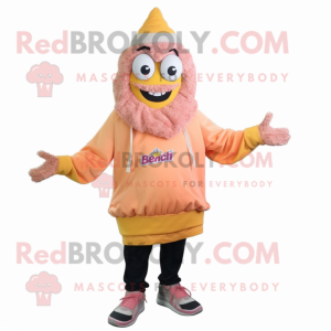 Peach Biryani mascot costume character dressed with a Hoodie and Shoe clips