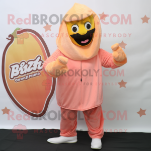 Peach Biryani mascot costume character dressed with a Hoodie and Shoe clips