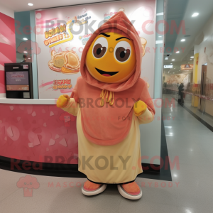 Peach Biryani mascot costume character dressed with a Hoodie and Shoe clips
