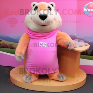 Pink Marmot mascot costume character dressed with a Tank Top and Scarf clips
