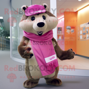 Pink Marmot mascot costume character dressed with a Tank Top and Scarf clips