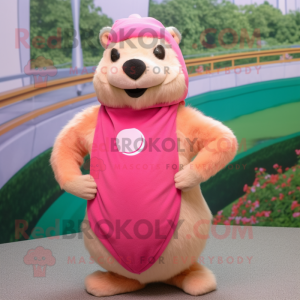 Pink Marmot maskot kostume...