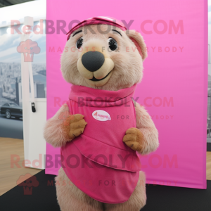 Pink Marmot mascot costume character dressed with a Tank Top and Scarf clips