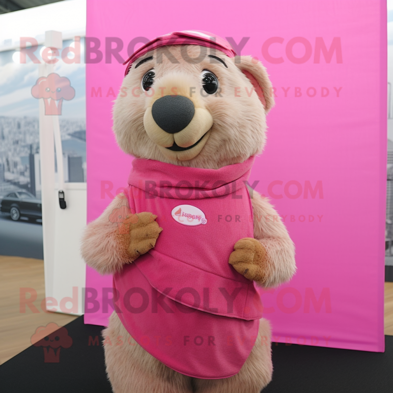 Pink Marmot mascot costume character dressed with a Tank Top and Scarf clips Pink Marmot mascot costume character dressed with a Tank Top and Scarf clips