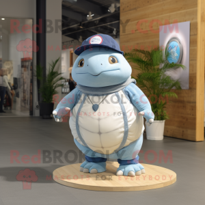 White Glyptodon mascot costume character dressed with a Denim Shirt and Anklets