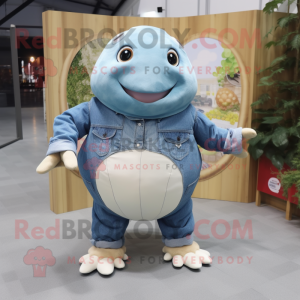 White Glyptodon mascot costume character dressed with a Denim Shirt and Anklets
