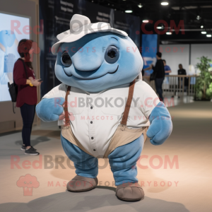 White Glyptodon mascot costume character dressed with a Denim Shirt and Anklets