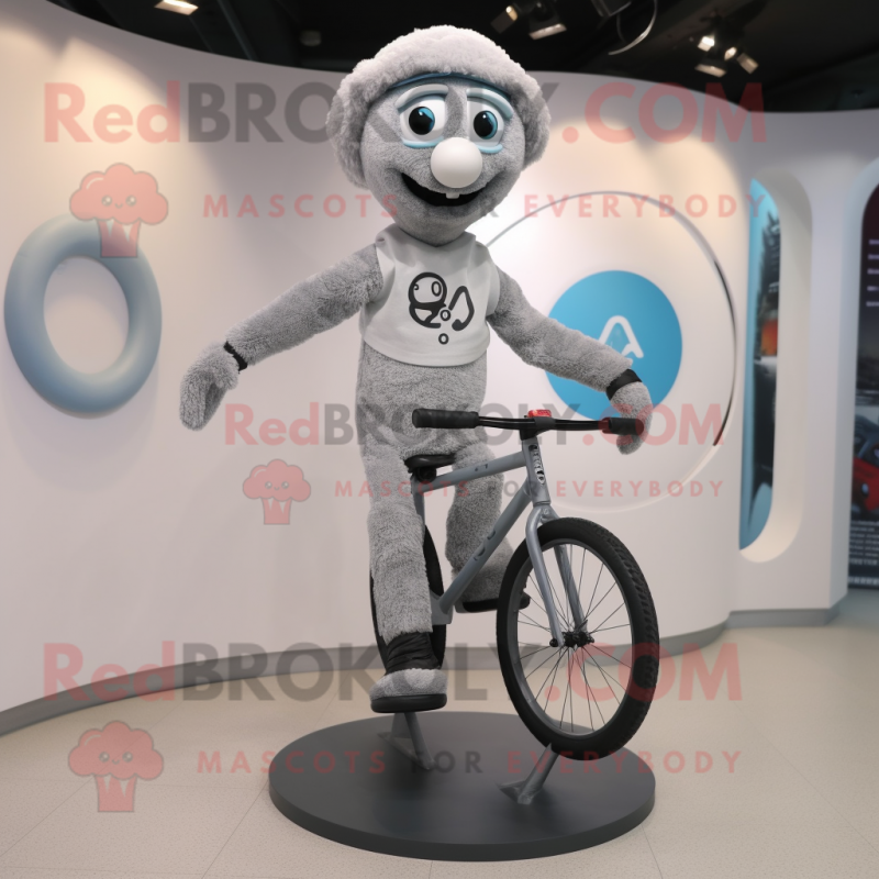 Gray Unicyclist mascot costume character dressed with a Hoodie and Necklaces Gray Unicyclist mascot costume character dressed with a Hoodie and Necklaces