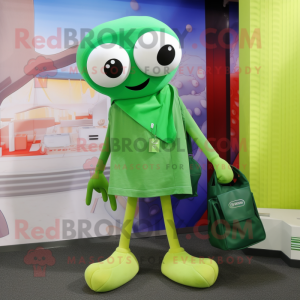 Green Squid mascot costume character dressed with a Capri Pants and Handbags