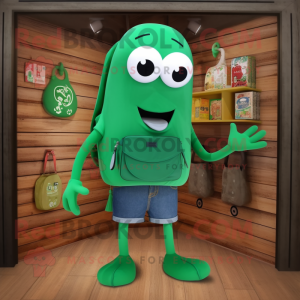 Green Squid mascot costume character dressed with a Capri Pants and Handbags