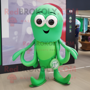 Green Squid mascot costume character dressed with a Capri Pants and Handbags