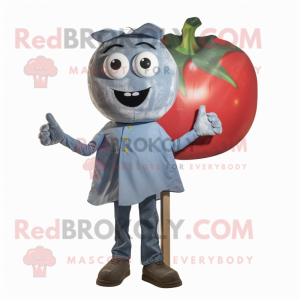 Silver Tomato mascot costume character dressed with a Denim Shorts and Ties