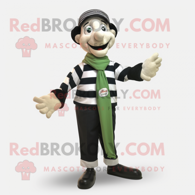 Olive Mime mascot costume character dressed with a Oxford Shirt and Scarves Olive Mime mascot costume character dressed with a Oxford Shirt and Scarves