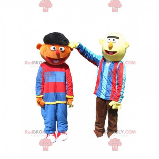 Leuk bruin en geel sneeuwpop mascotte duo - Redbrokoly.com