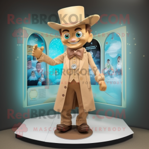 Tan Magician mascot costume character dressed with a Blouse and Brooches
