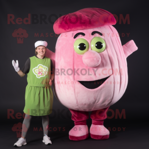 Pink Corned Beef And Cabbage mascot costume character dressed with a Shorts and Beanies