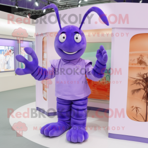 Lavender Lobster mascot costume character dressed with a Polo Shirt and Earrings