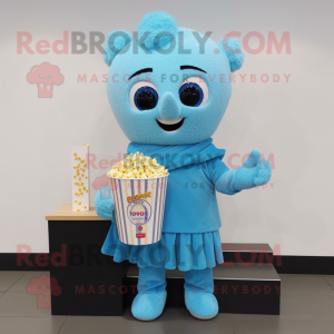 Sky Blue Pop Corn mascot costume character dressed with a Sweater and Bracelets
