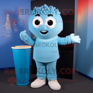 Sky Blue Pop Corn mascot costume character dressed with a Sweater and Bracelets