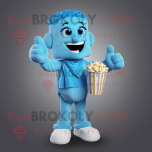 Sky Blue Pop Corn mascot costume character dressed with a Sweater and Bracelets