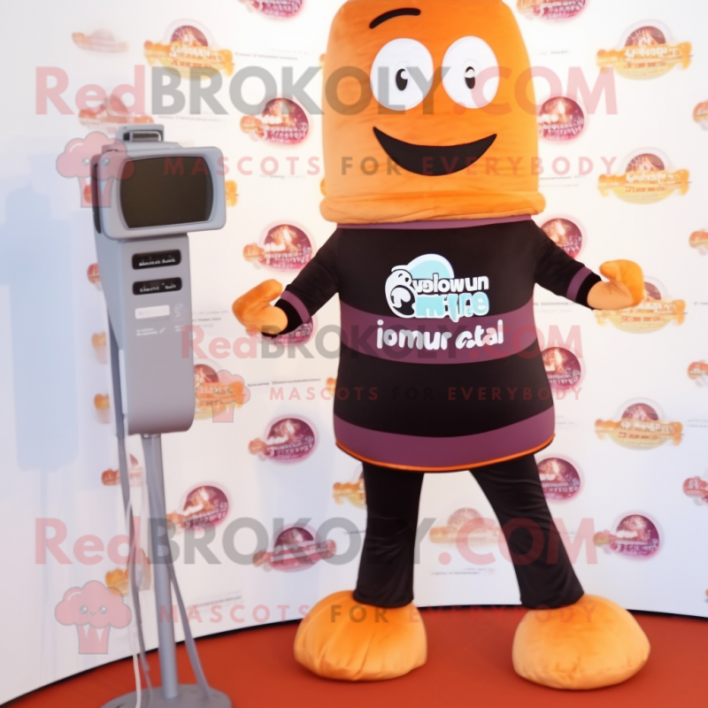 Rust Camera mascot costume character dressed with a Yoga Pants and Cummerbunds