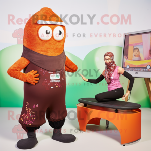Rust Camera mascot costume character dressed with a Yoga Pants and Cummerbunds
