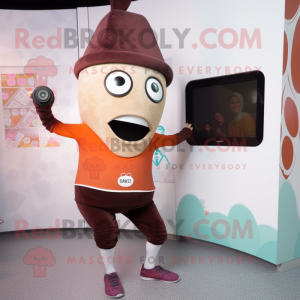 Rust Camera mascot costume character dressed with a Yoga Pants and Cummerbunds