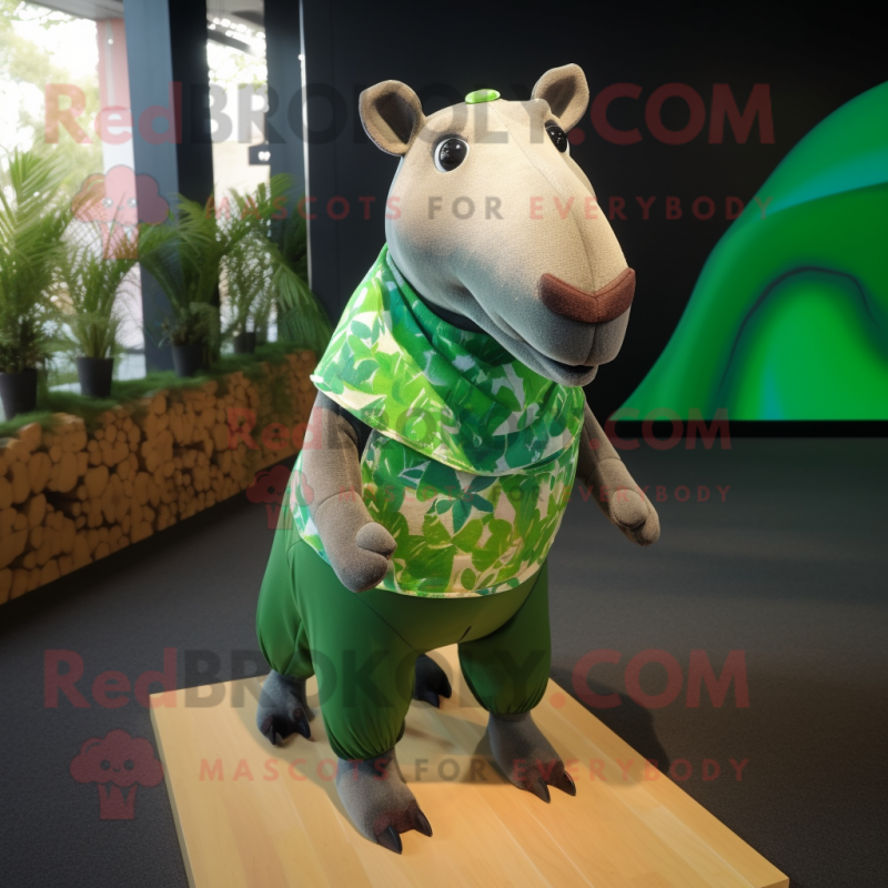 Green Tapir mascot costume character dressed with a Playsuit and Scarves