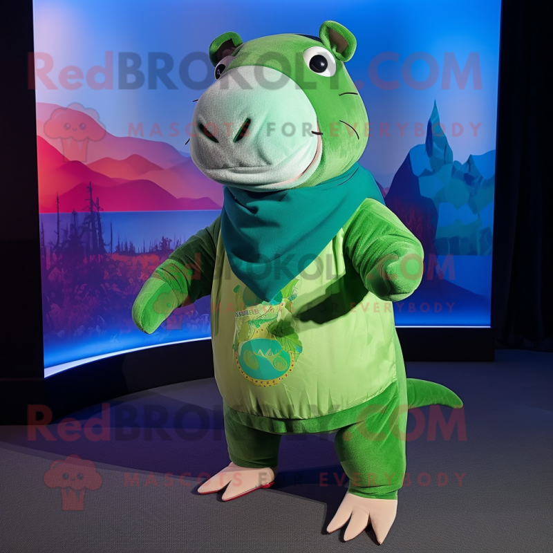 Green Tapir mascot costume character dressed with a Playsuit and Scarves