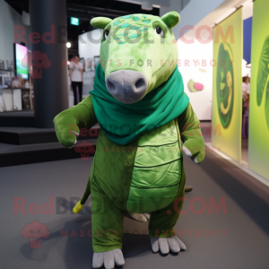 Green Tapir mascot costume character dressed with a Playsuit and Scarves