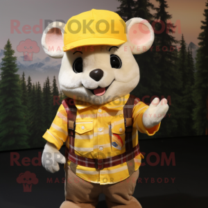 Yellow Dormouse mascot costume character dressed with a Flannel Shirt and Hats