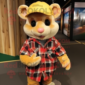 Yellow Dormouse mascot costume character dressed with a Flannel Shirt and Hats