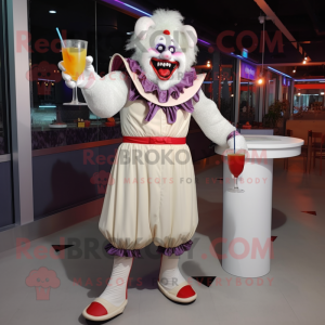 Cream Evil Clown mascot costume character dressed with a Cocktail Dress and Anklets