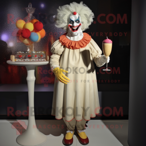 Cream Evil Clown mascot costume character dressed with a Cocktail Dress and Anklets