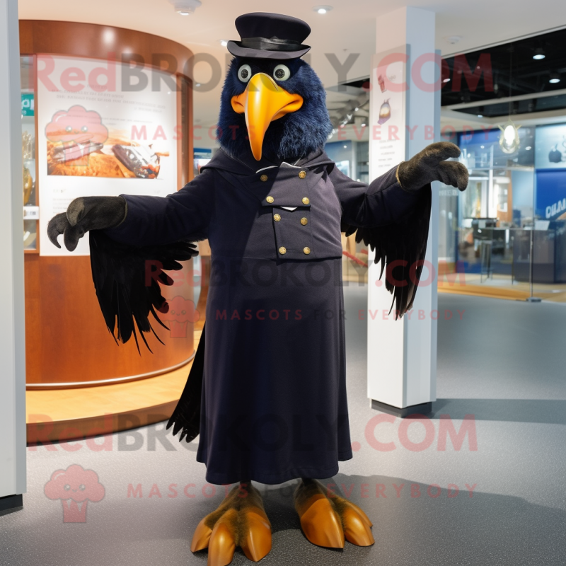 Navy Crow mascot costume character dressed with a Suit and Shawls Navy Crow mascot costume character dressed with a Suit and Shawls