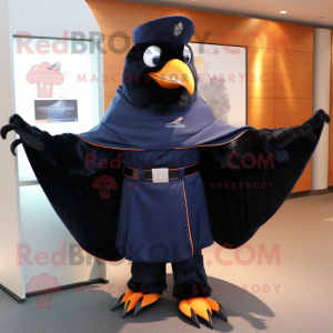 Navy Crow mascot costume character dressed with a Suit and Shawls