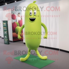 Yellow Green Bean mascot costume character dressed with a Yoga Pants and Hairpins