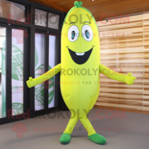 Yellow Green Bean mascot costume character dressed with a Yoga Pants and Hairpins