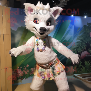 White Hyena mascot costume character dressed with a Bikini and Headbands