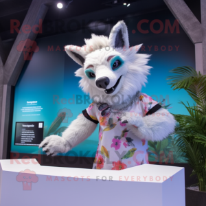 White Hyena mascot costume character dressed with a Bikini and Headbands