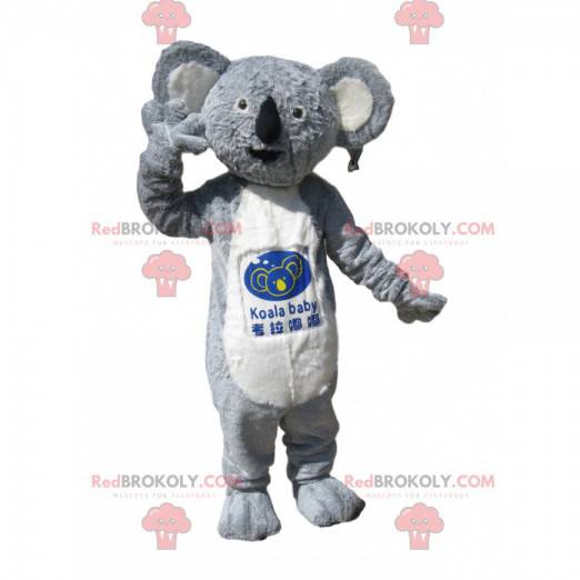 Szaro-biała maskotka koala z pięknym płaszczem - Redbrokoly.com