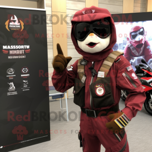 Maroon Special Air Service mascot costume character dressed with a Moto Jacket and Digital watches