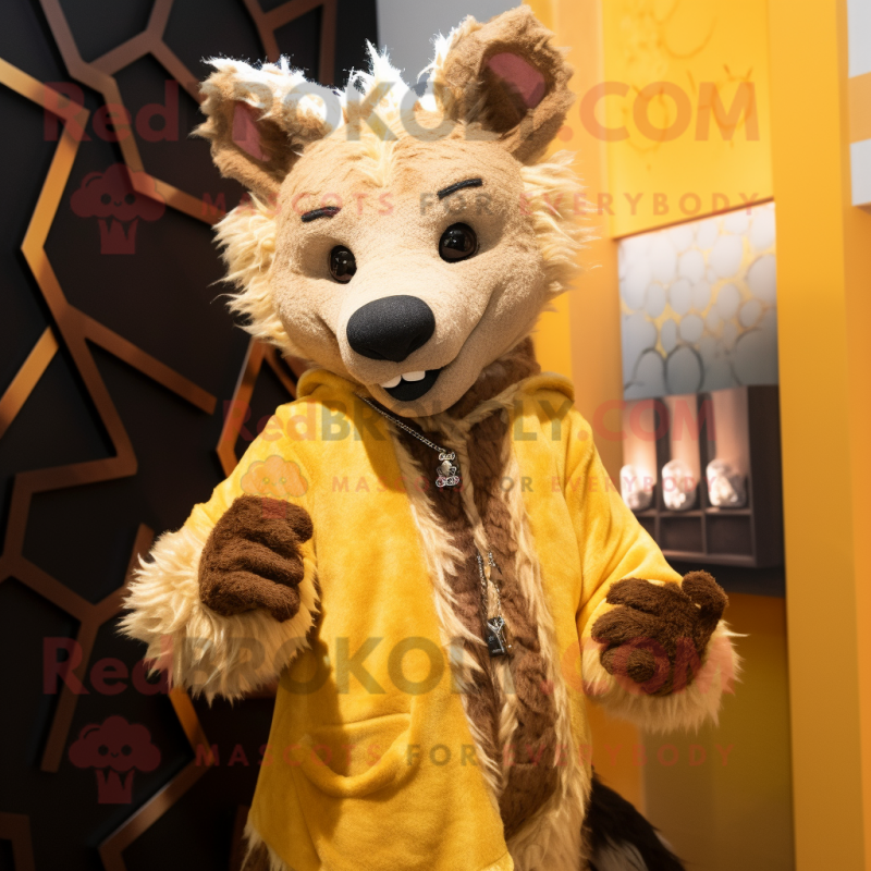 Gold Hyena mascot costume character dressed with a Sweater and Pocket squares