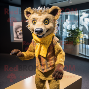 Gold Hyena mascot costume character dressed with a Sweater and Pocket squares