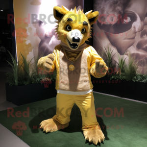 Gold Hyena mascot costume character dressed with a Sweater and Pocket squares